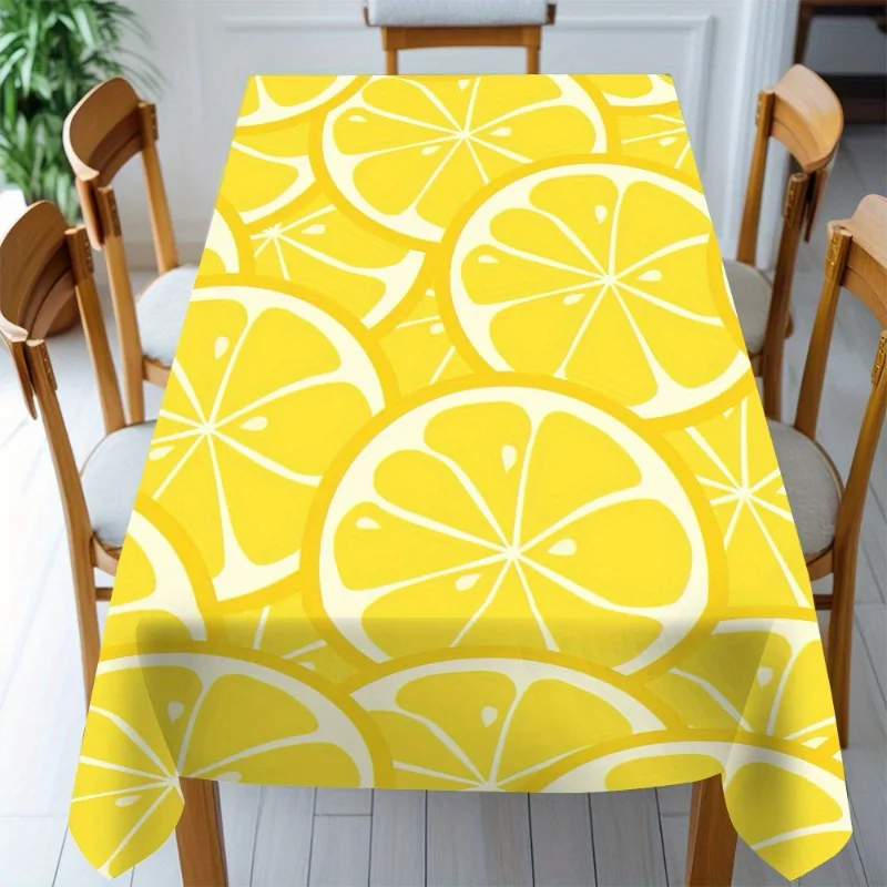 Lemon Slice Tablecloth,Bright Yellow Base With Lemon Slice Print,Rectangular Table Cover for Fresh Summer Home Table Party Decor