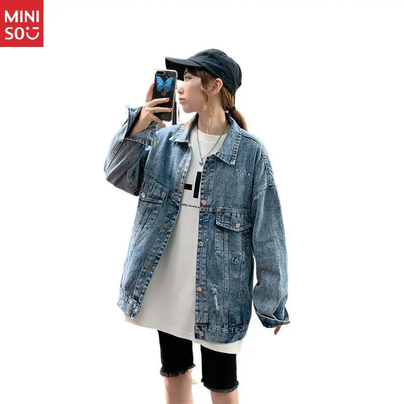 Autumn 2025 New Denim Jacket Women's Loose Korean Version Bf Hong Kong Style Student Cartoon Embroidered Versatile Jacket Top