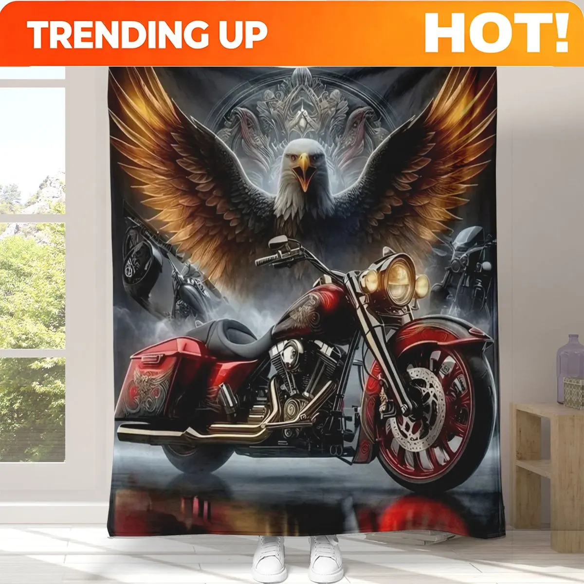 Customize Motorcycle Eagle Digital Print Flannel Nap Blanket, Small Throw Sofa Camping Bedding Blanke