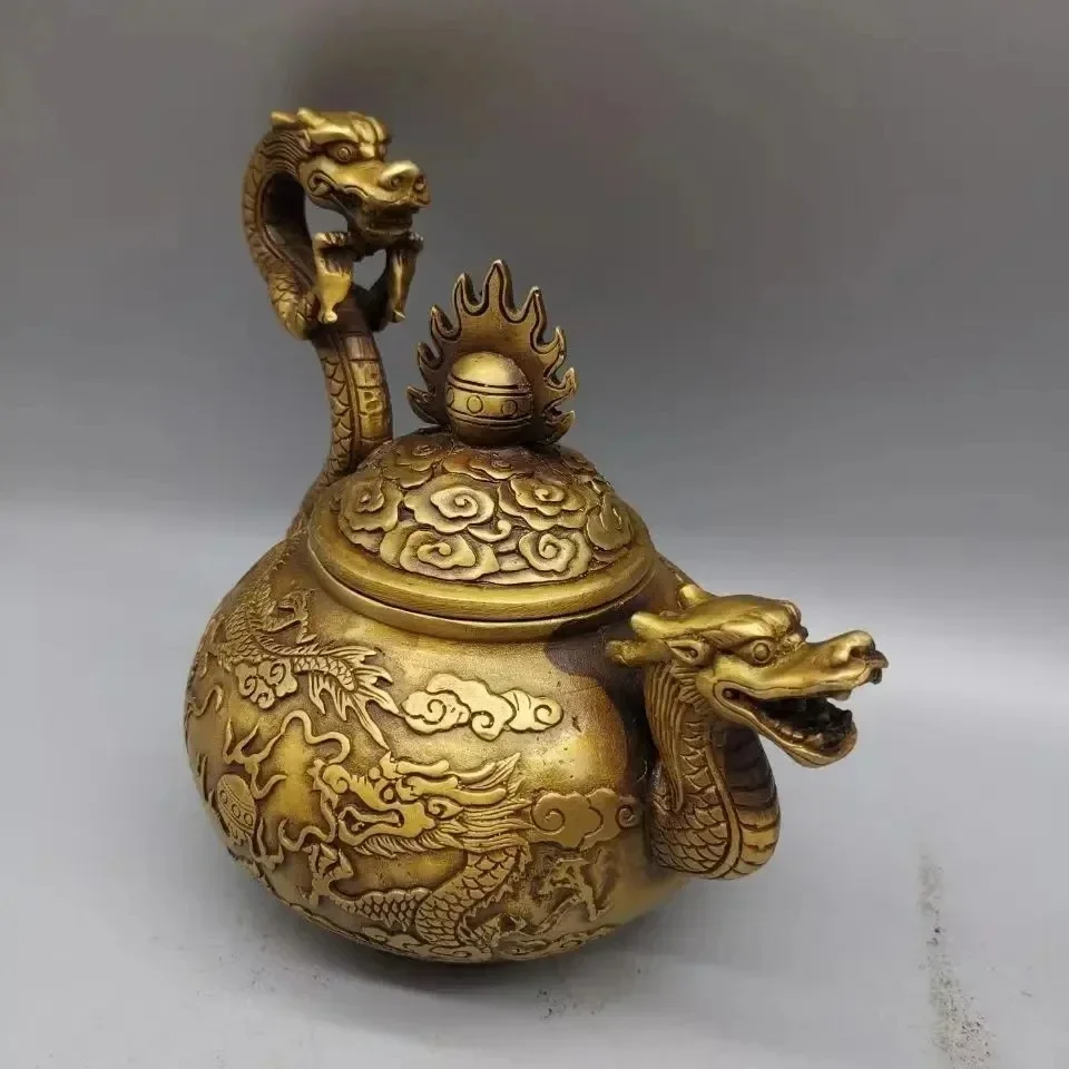 Antique bronze collection dragon pot teapot kettle wrapped pulp embellish home tea ceremony handicraft ornaments