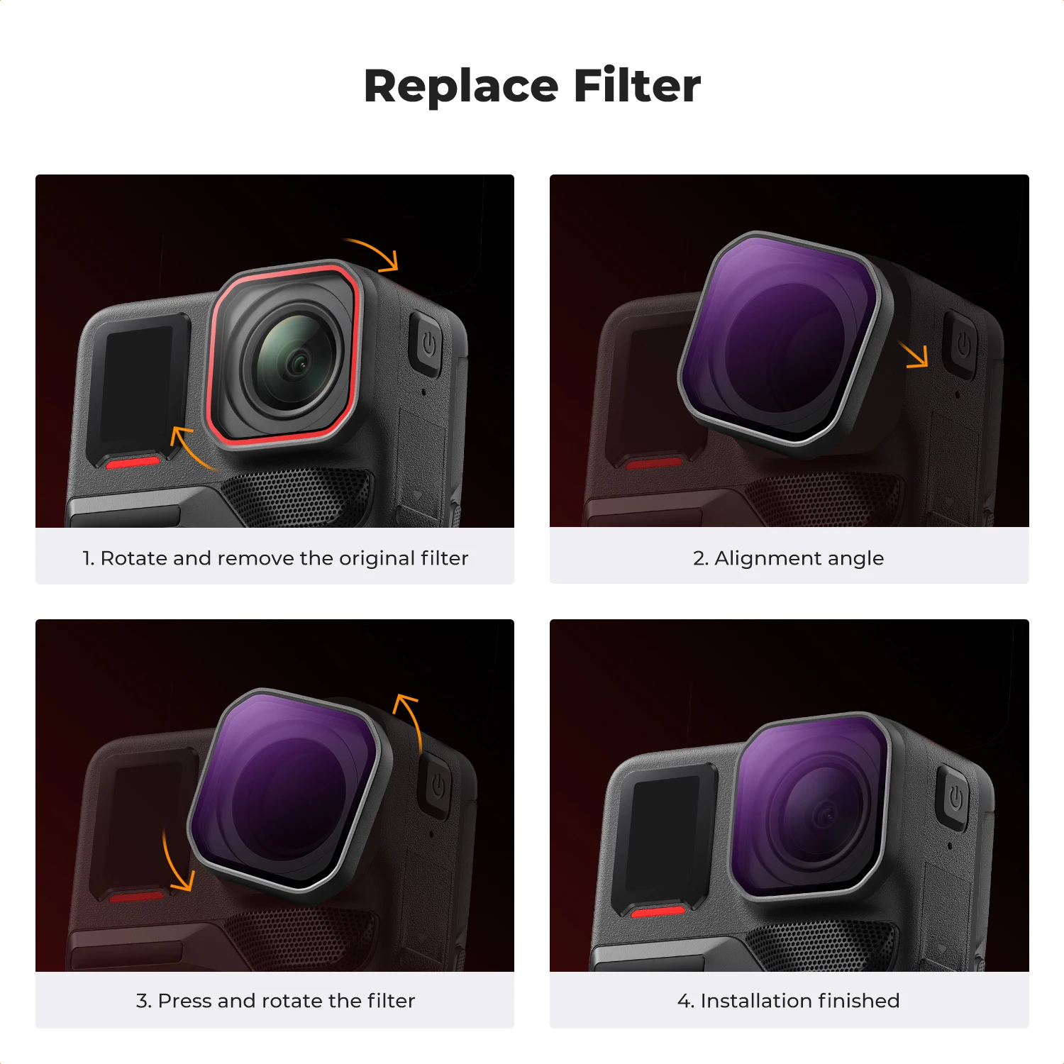 K&F CONCEPT Filtry PL ND8 ND16 ND32 ND64 ND128 z mocowaniem na śrubę do Insta360 Ace Pro 2, akcesoria do kamer sportowych z polaryzacją — zdjęcie produktu 6