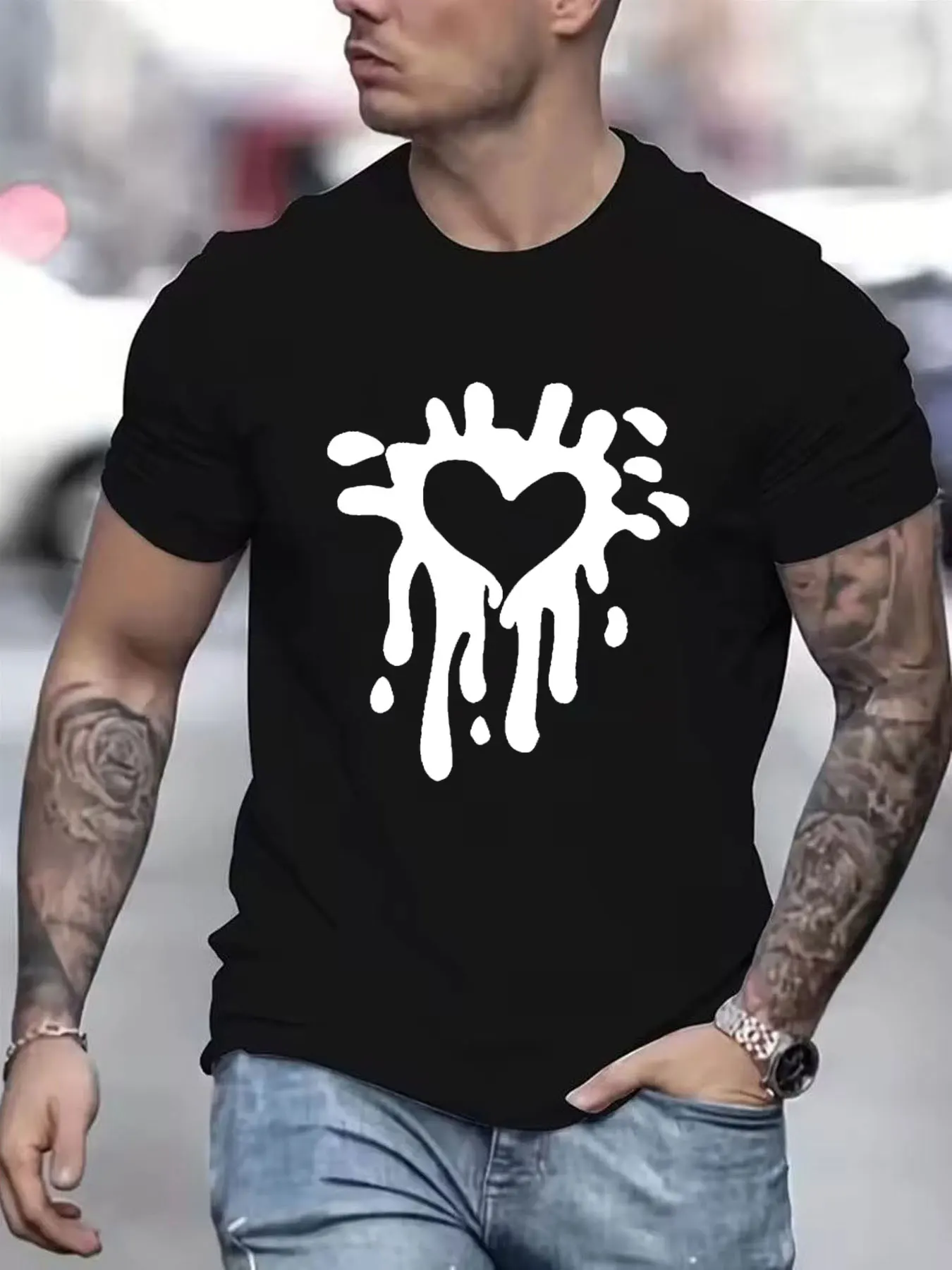 

Y2k Love Heart Print men Women Summer T Shirt Girl O Neck Funny Y2K Tops Tee Female 90s Casual Clothing