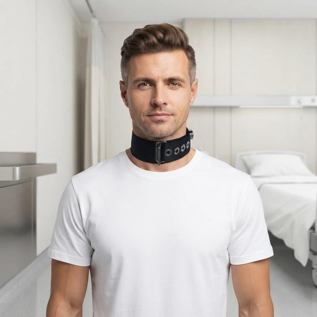 Black Adjustable Cotton Necklace Gothic Neck Restraints with Metal Chain Soft Padded Neck Brace for Patients