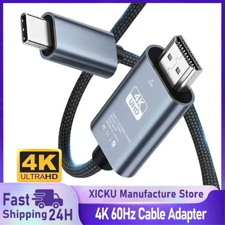 4K USB C to HDMI-Compatible Cable Type C Adapter HDTV Converter Cable for iPhone 16 TV Converter MacBook Air iPad Samsung Laptop