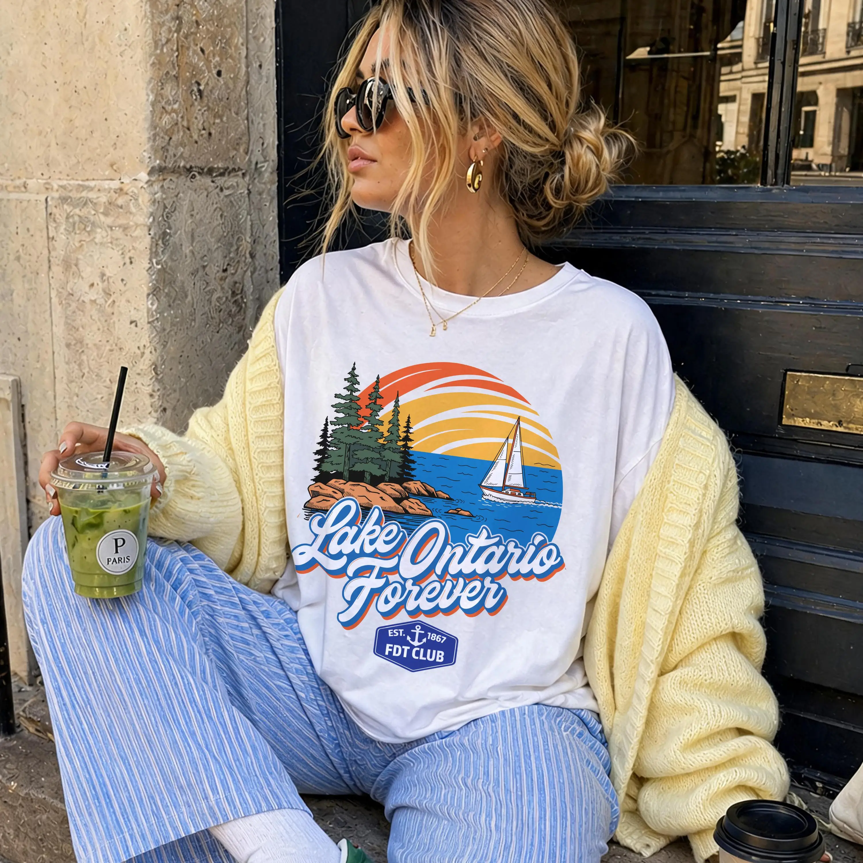 Lake Ontario Forever T Shirt, Club Tee, Retro Sailing Boating Graphic Top Gift