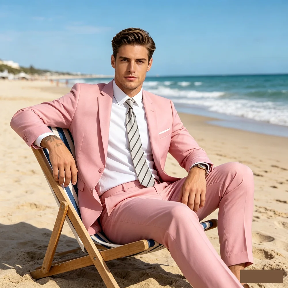 

Smart Casual Khaki Men's Suits Formal Business Wedding Groomsmen Smoking Double Breasted Jacket Pants Set
