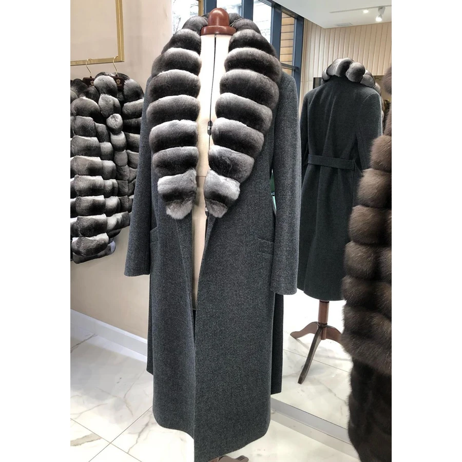 

Natural Wool Winter Jacket For Women Cashmere Coat With Rabbit Fur Collar 2024 New Arrivals Fur Coats