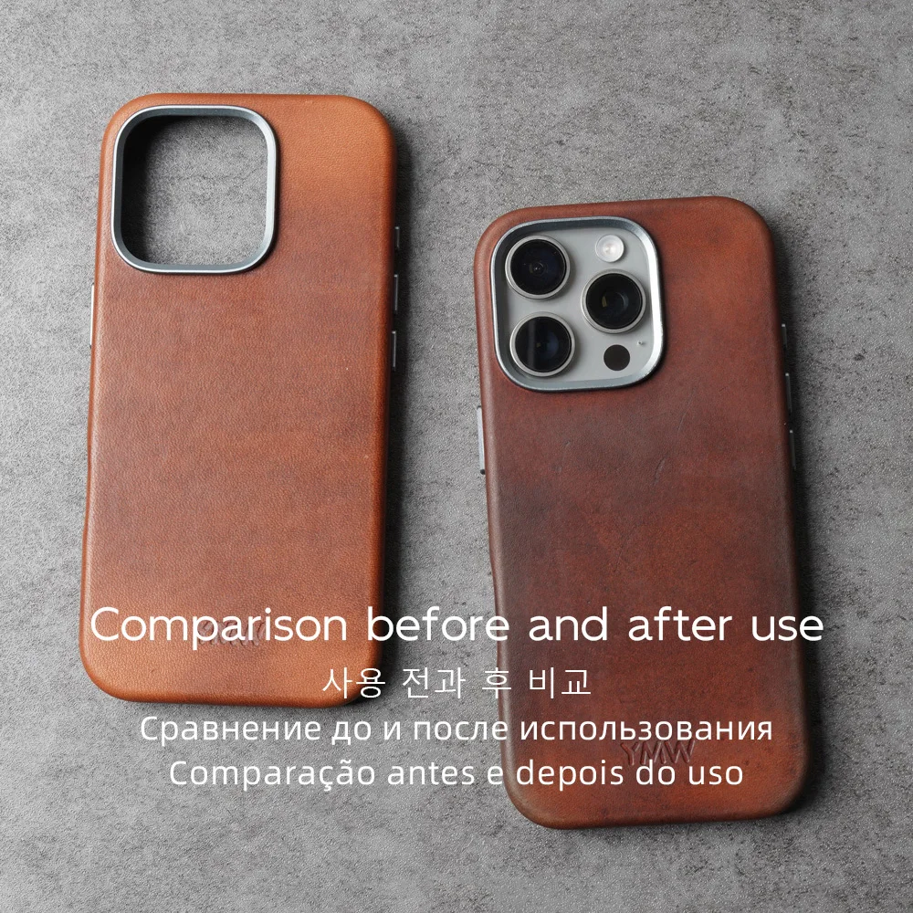 YMW Horween Dublin Genuine Leather Case for iPhone 16 / 15 Pro Max Luxury Business Vegetable Tanned Cowhide Phone Cover