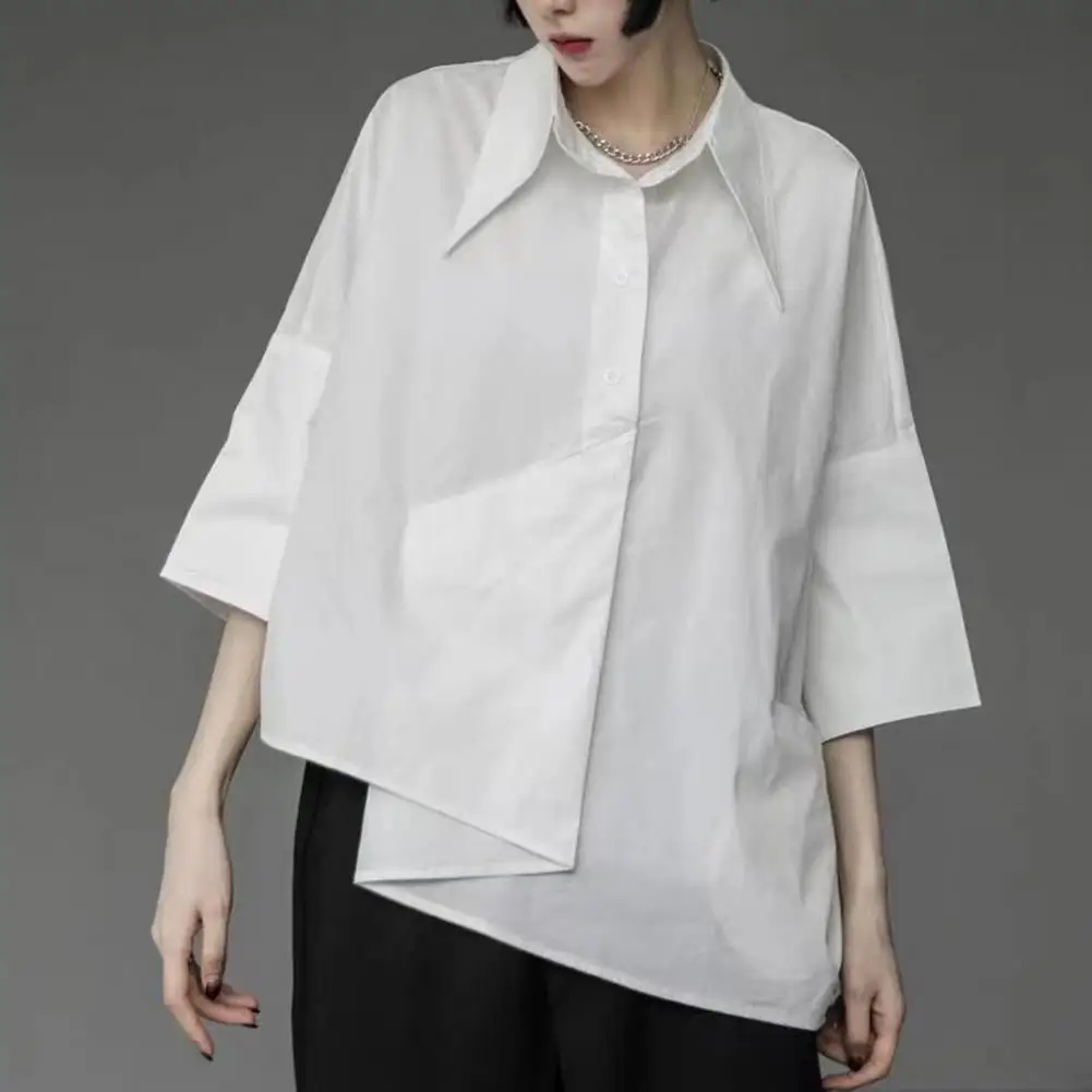 Men Shirts Irregular Hem Black White Shirts Single Breasted Shorts Sleeves Handsome Blouse Men Women Tops Summer Spring Shirts