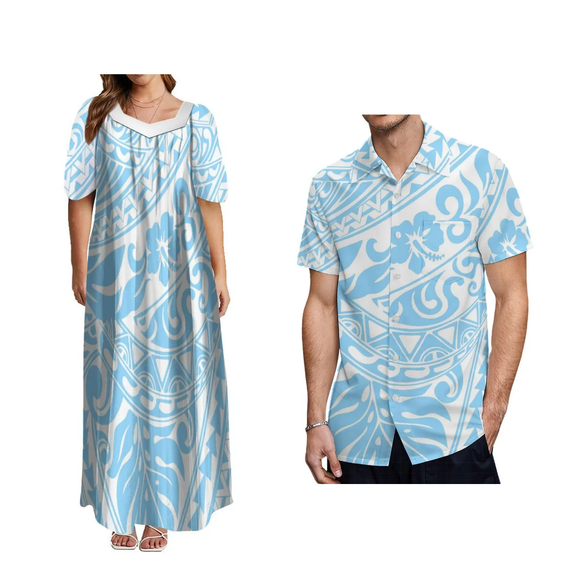 Women'S Square Chicken Heart Neck Dress Samoan Island Style Men'S Printed Shirts Casual Outing Polynesia