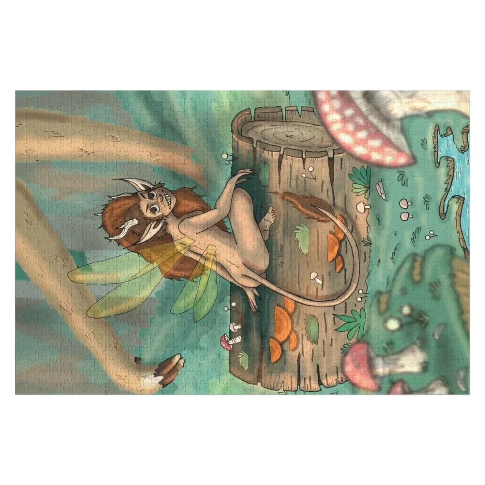 

Magical fairy forest imp on log scene Jigsaw Puzzle Photo Custom Personalised Jigsaw Personalised Name Puzzle