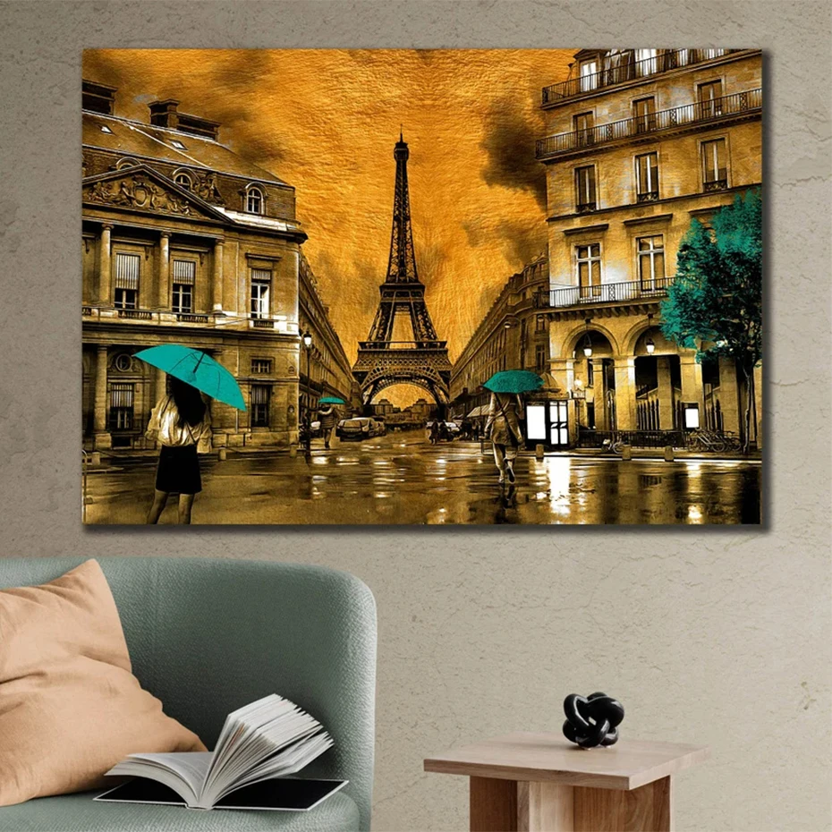 

Eiffel Tower Scenery Canvas Painting France Paris Street Art Posters and Prints Retro Romantic Wall Pictures Living Room Decor