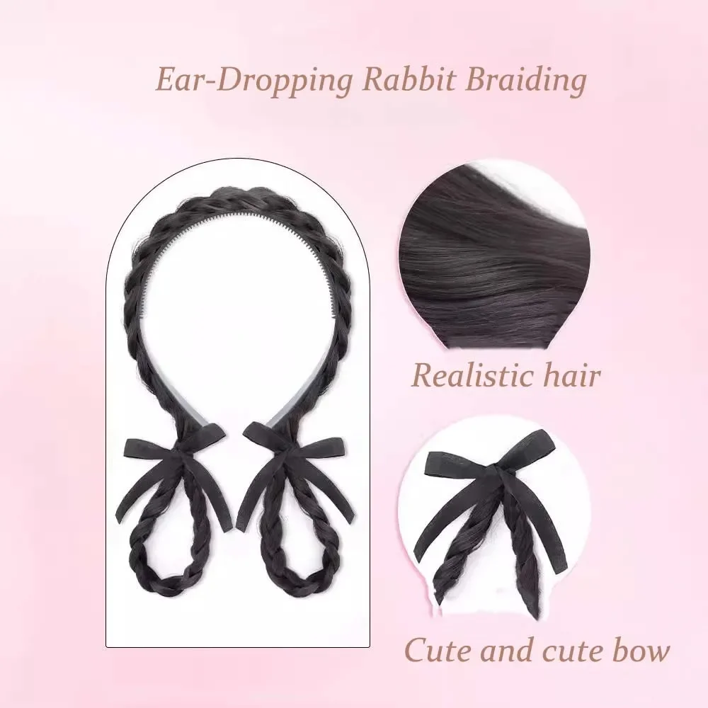 Synthetic Wigs Cute Lop-Eared Rabbit Natural Twisted Braid Wig Headband Headress Girl Accessories