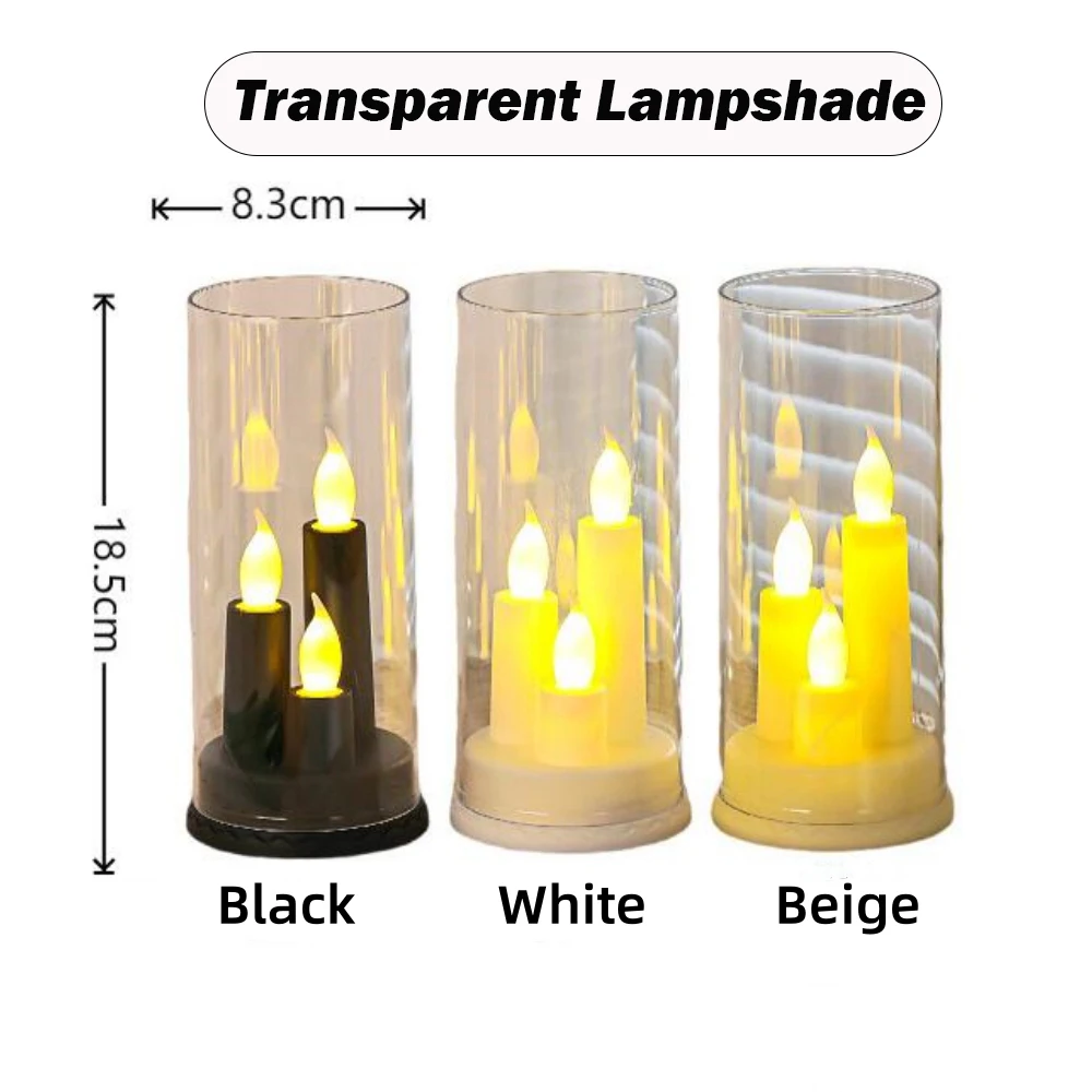 3 في 1 LED عديمة اللهب الشموع الكهربائية ضوء طاقة البطارية أبيض بيج أسود أكريليك LED تفتق الشموع عطلة ديكور المنزل الطرف