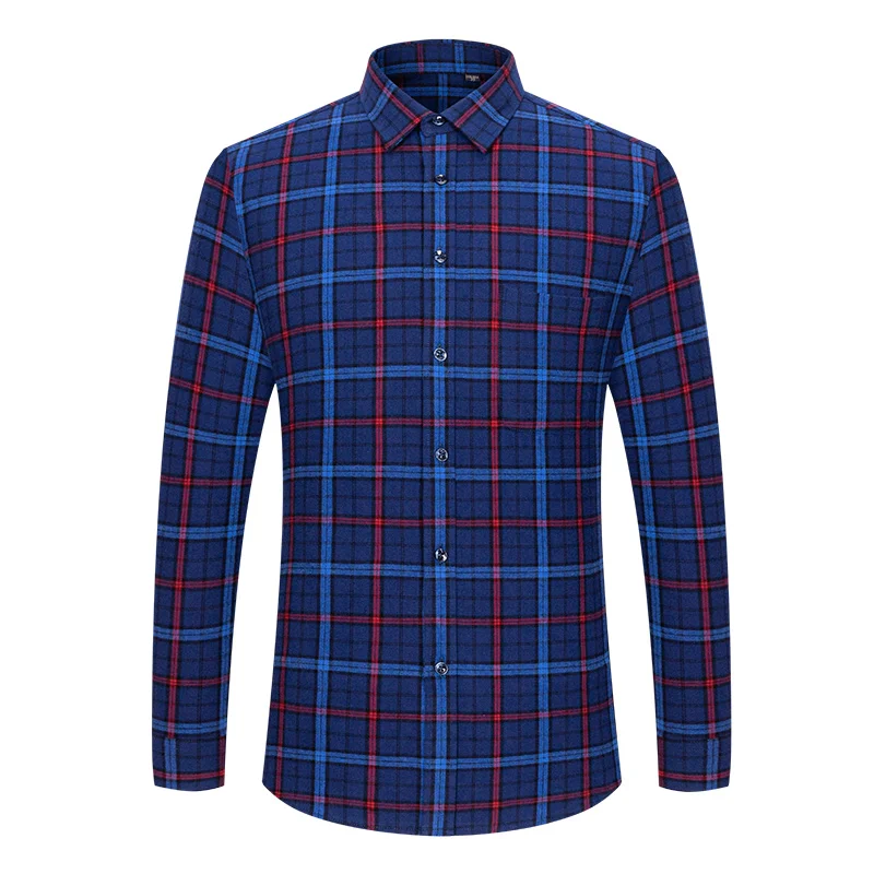 Men's  Brushed Shirt with Pocket Casual Plaid Striped Shirts 100% Cotton Flannel Standard Fit Long Sleeve  Plus Size