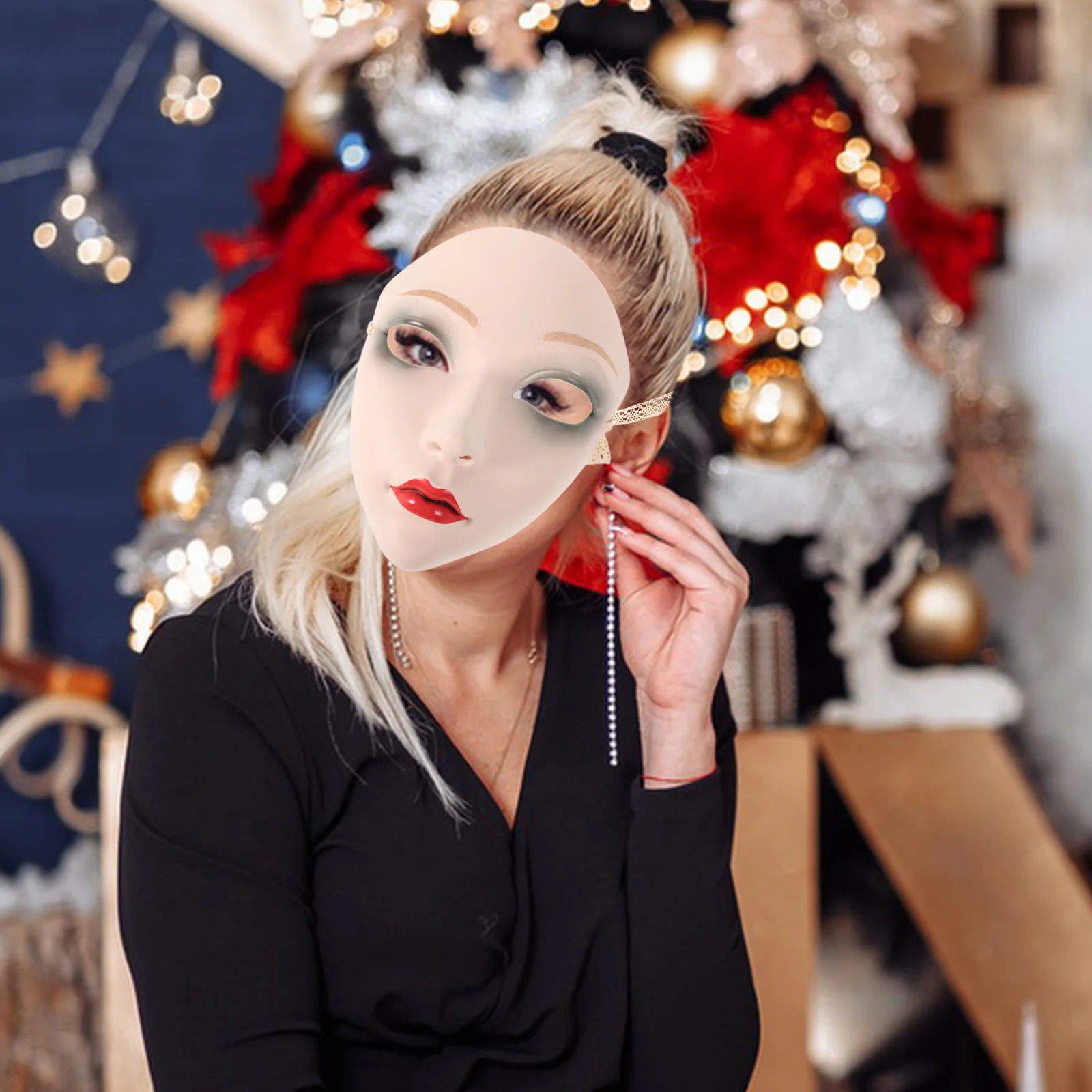 หน้ากากสไตล์จีนแบบเต็มหน้าสำหรับผู้หญิง ฮันฟู คอสเพลย์ อุปกรณ์เสริม ความงามแบบดั้งเดิม งานปาร์ตี้สวมหน้ากาก การแสดงบนเวที สไตล์วินเทจ