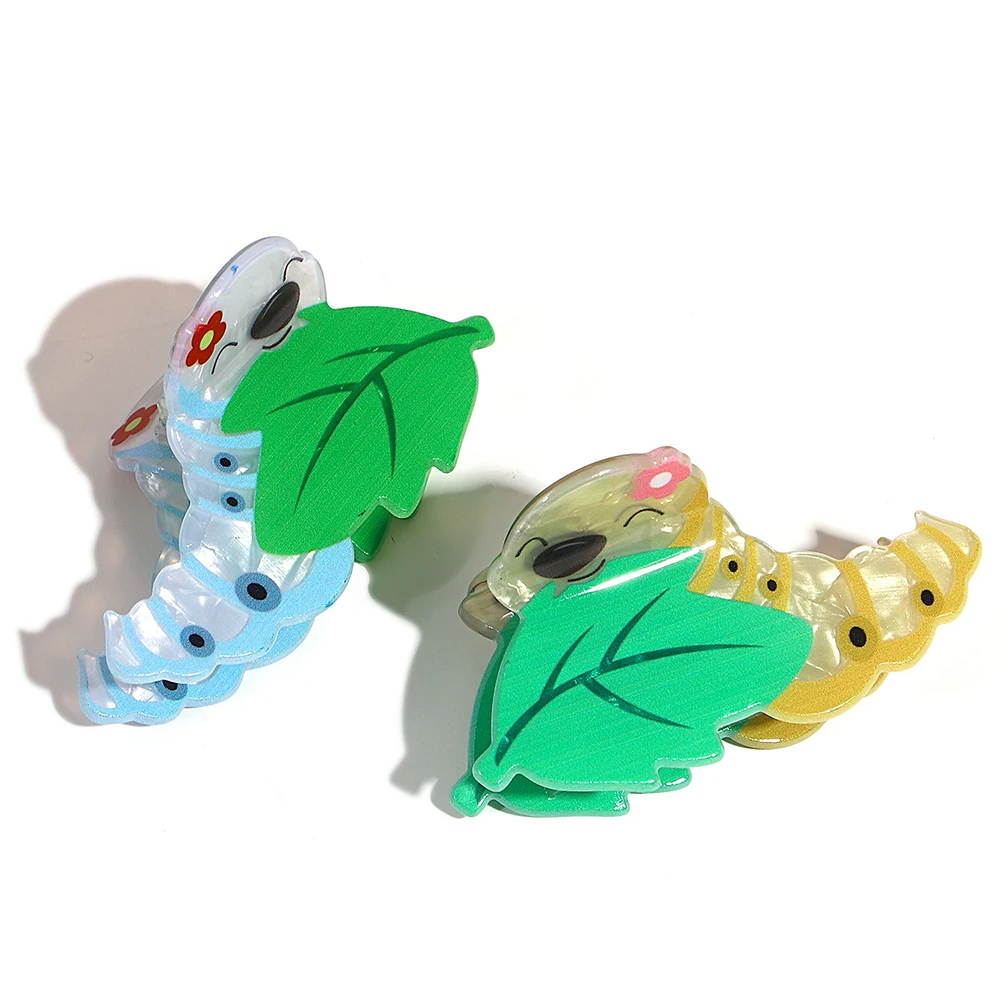 

Милая креативная акриловая заколка-краб в форме листа и червяка для волос, для женщин и девочек, новая, нескользящая, для хвоста, аксессуар для волос