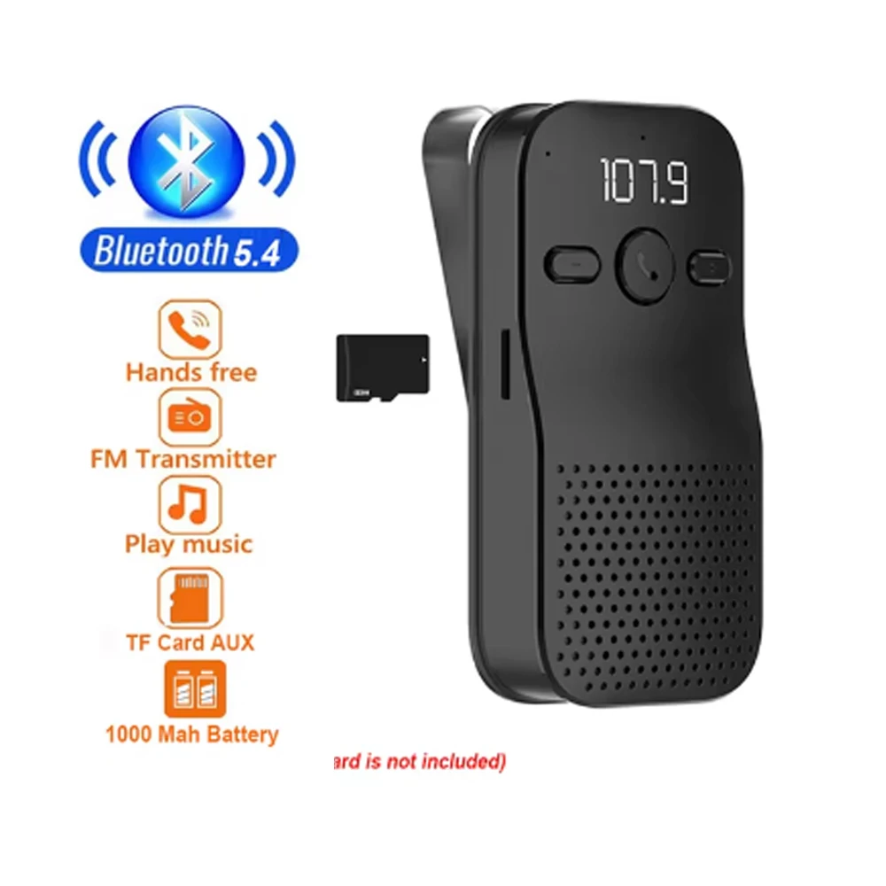 

Bluetooth 5.4 Speaker Handsfree Car Kit Sun Visor Clip Wireless Audio Receiver Speakerphone Loud Music Player Dual Microphone