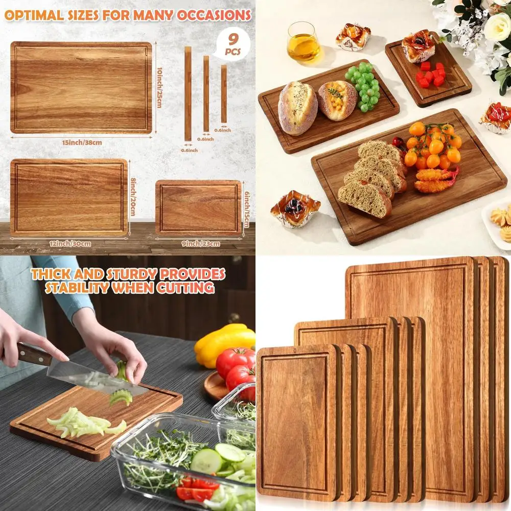 

Толстые кухонные разделочные доски из дерева акации с канавками для сока и ручками для мяса и овощей — сверхмощные мясные блоки,