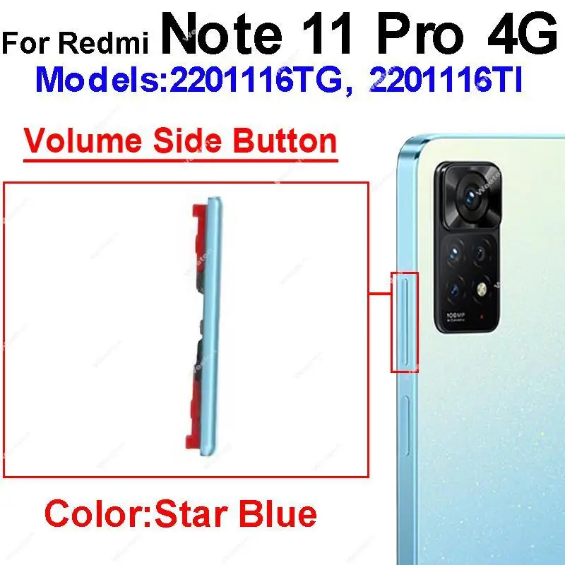 Up/Down Volume Side key For Xiaomi Redmi Note 11 11S Pro Plus 4G 5G Volume Button Side Button Replacement Repair Spare Parts