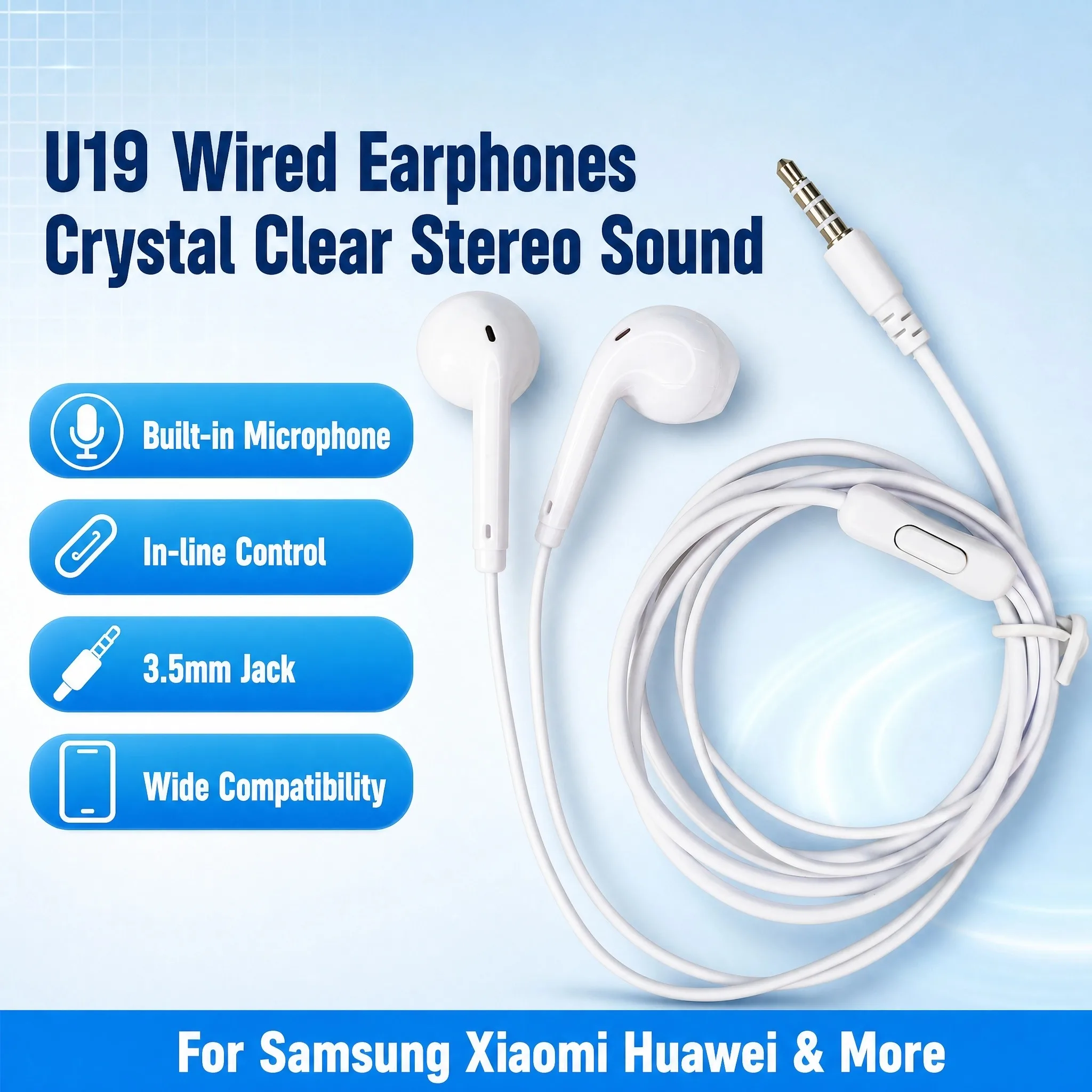 U19 3.5mm Wired Headphones In-Ear Universal Comfortable Stereo Gaming Earphone For XIAOMI HUAWEI OPPO Mobile Phones Computers