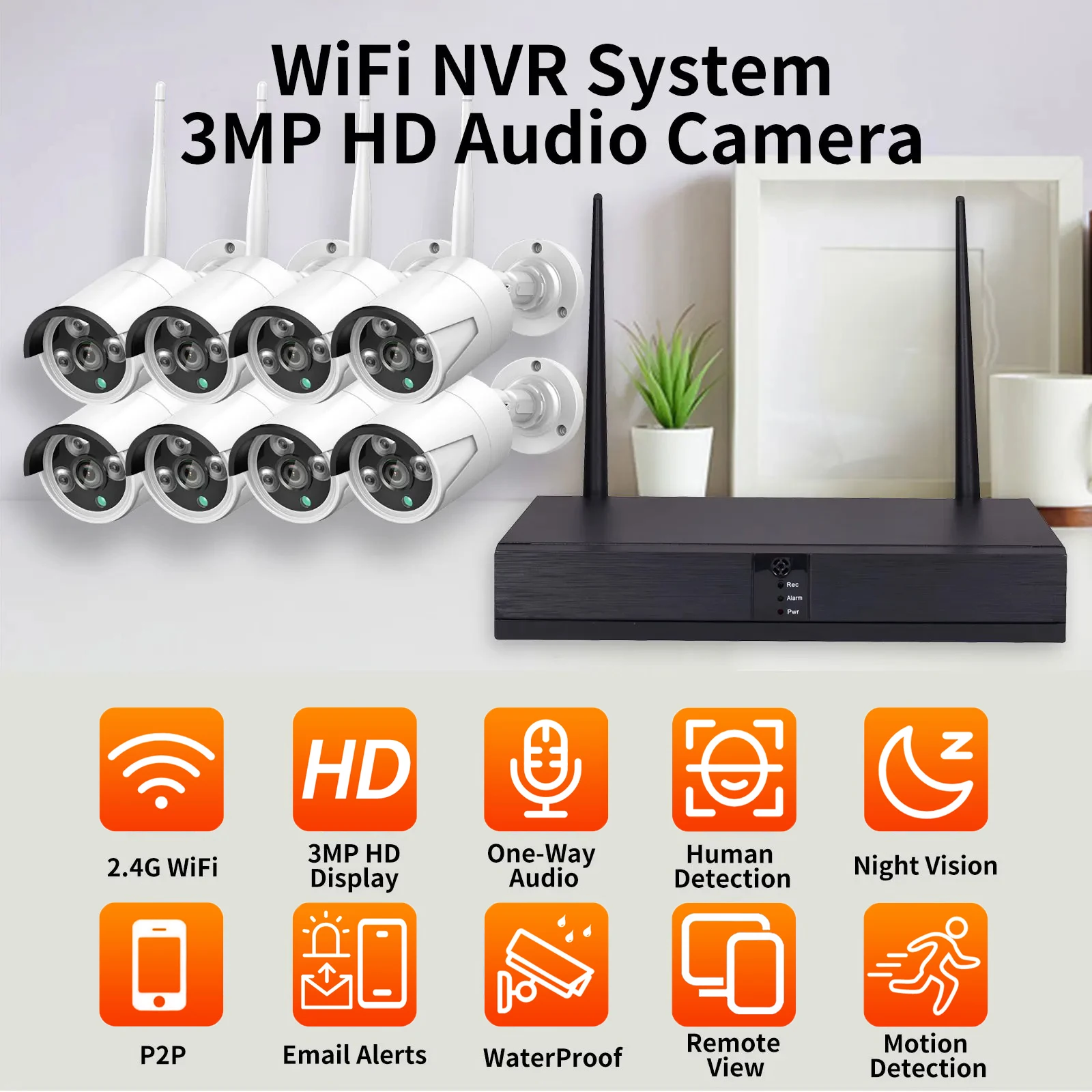 8CH WIFI IP Camera Video Surveillance System 3MP Outdoor Audio Face Detection Waterproof Outdoor Security Cameras CCTV NVR Kit ﻿