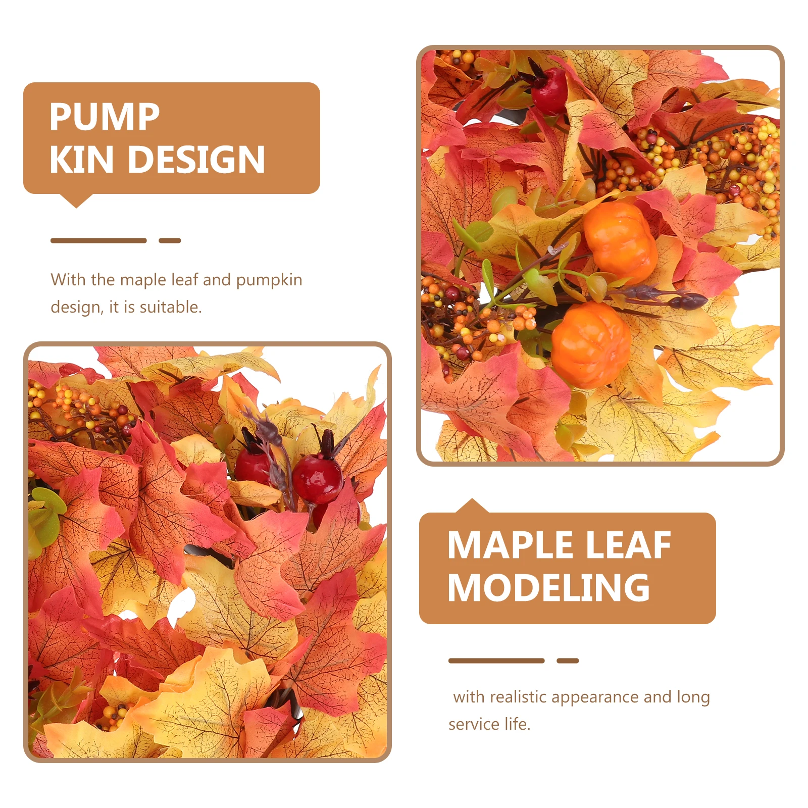 

1pc Pumpkin Fall Wreath Decorative Door Accessory For Halloween Thanksgiving Home Decoration Lightweight Artificial Maple Leaf