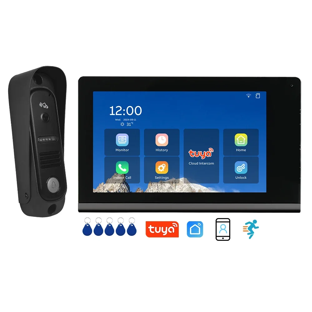 7 Inch Screen Wifi With Id Card And Unlocking Video Intercom Doorbell System