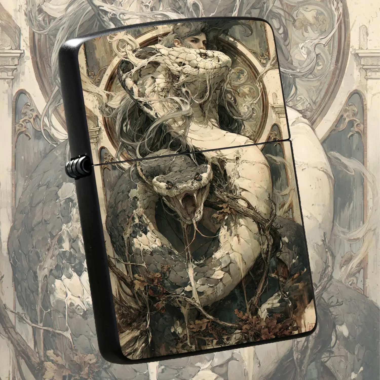 Vintage Mythic Two-Headed Serpent Art Lighter, Exquisite Hand-Painted Texture Aesthetic Decor, Ideal For Daily Use Outdoor Gathering Home Display Artgifting Scenarios, Unique Retro Mystical Artistic Ornam A Humorous And Interesting Lighter
