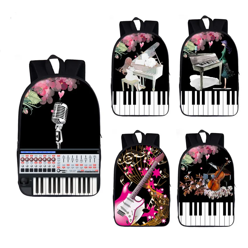 

Piano Music Backpack teenagers Commuter Bag Guitar Microphone Students Children for School Bags Gift