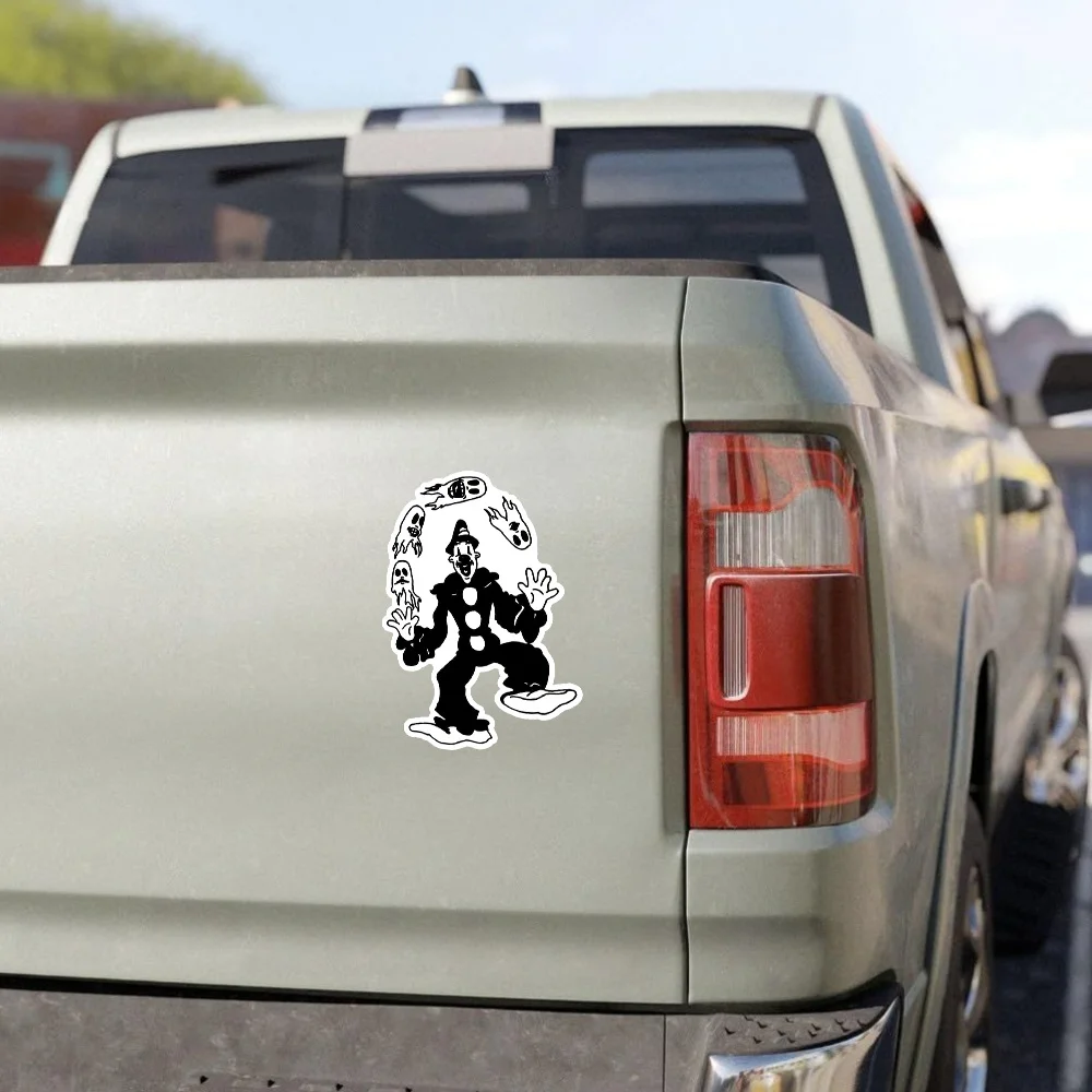 1PC Spooky Clown & Ghosts Decal - Bold Black-White Vinyl Sticker for Laptops Cars, Perfect Halloween Gift for Horror Fans