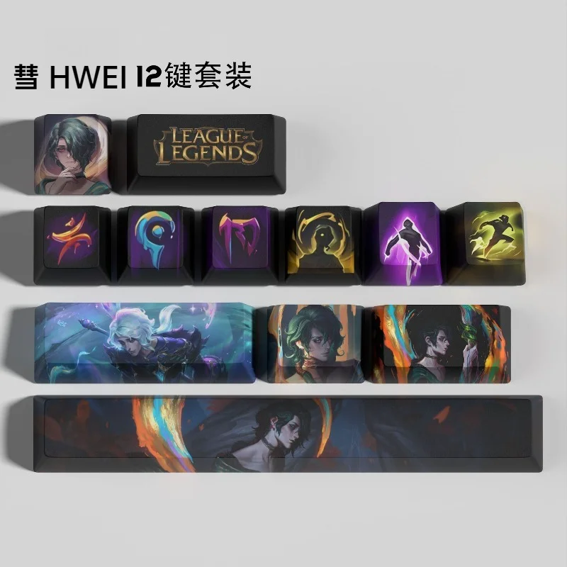 Teclado OEM de 12 teclas con sublimación de alta calidad para juegos de disparos, League of Legends, LOL, con diseño de personajes YONE, Yasuo, Jinx, HWEI, ADC, Marksman, KaiSa y habilidades.