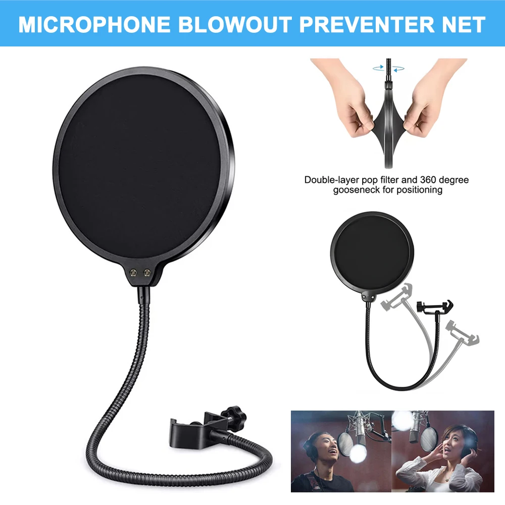 Double Layer Studio Microphone Pop Filter Flexible Wind Screen Sound Filter Blowout Mask Mic Shield for Recording Accessories