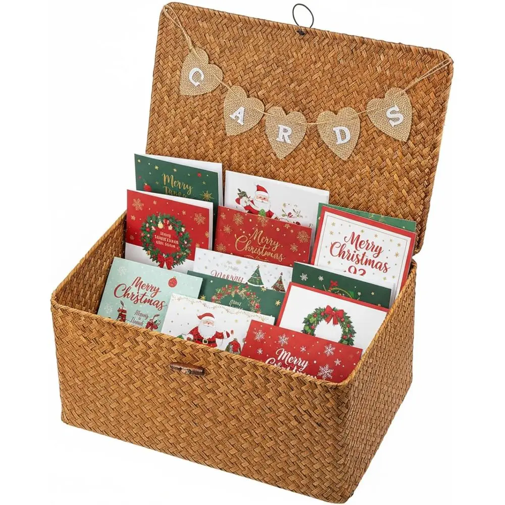 

Natural Woven Basket with Letter Flag for Wedding, Baby Shower, Birthday, Graduation, and Bridal Shower Cards (14 Inch)