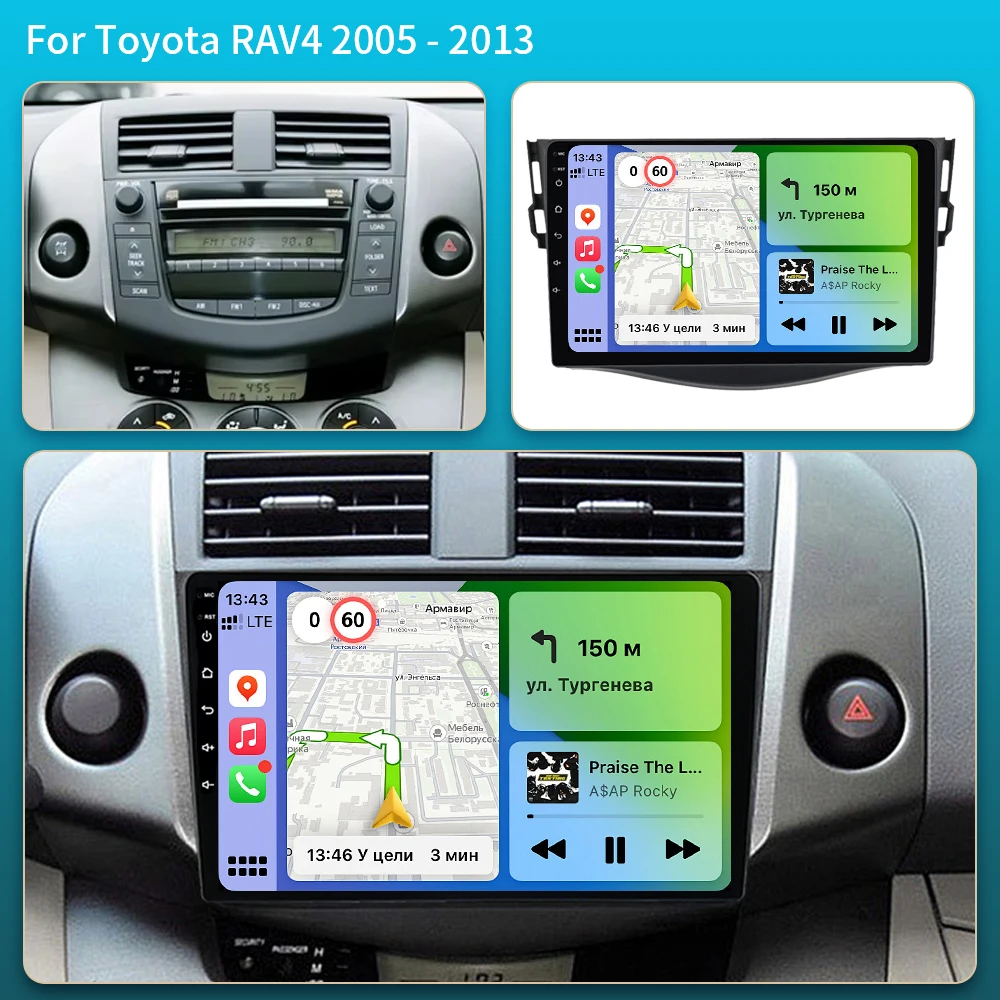 9' Android 16 Car Radio For Toyota RAV4 Rav 4 2005-2013 Multimedia Player 2Din Carplay DSP Navigation GPS 5G Net WIFI Stereo DVD