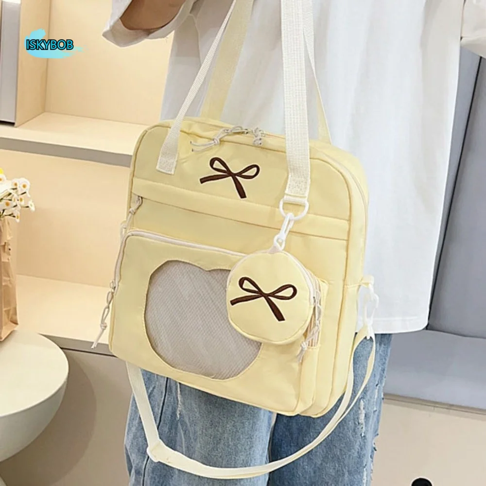 

Сумка через плечо с кружевным декором и бантом, прозрачная сумка-ита из ПВХ, однотонная, большая вместимость, в стиле Y2K, для демонстрации значков, школьная