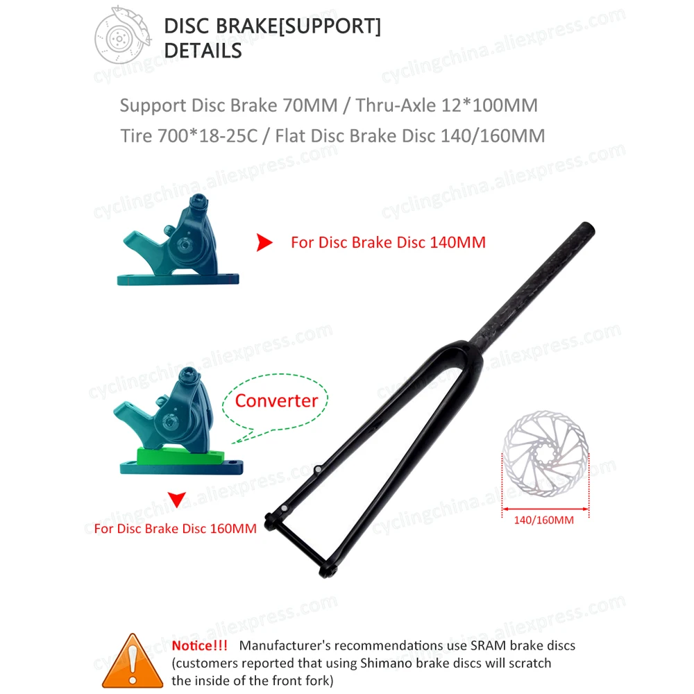 Nologo 700C Disc Brake Thru Axle Road Bike Fork UD Gloss/Matte Full Carbon Hidden Internal Cable Road Front Fork Bicycle Parts