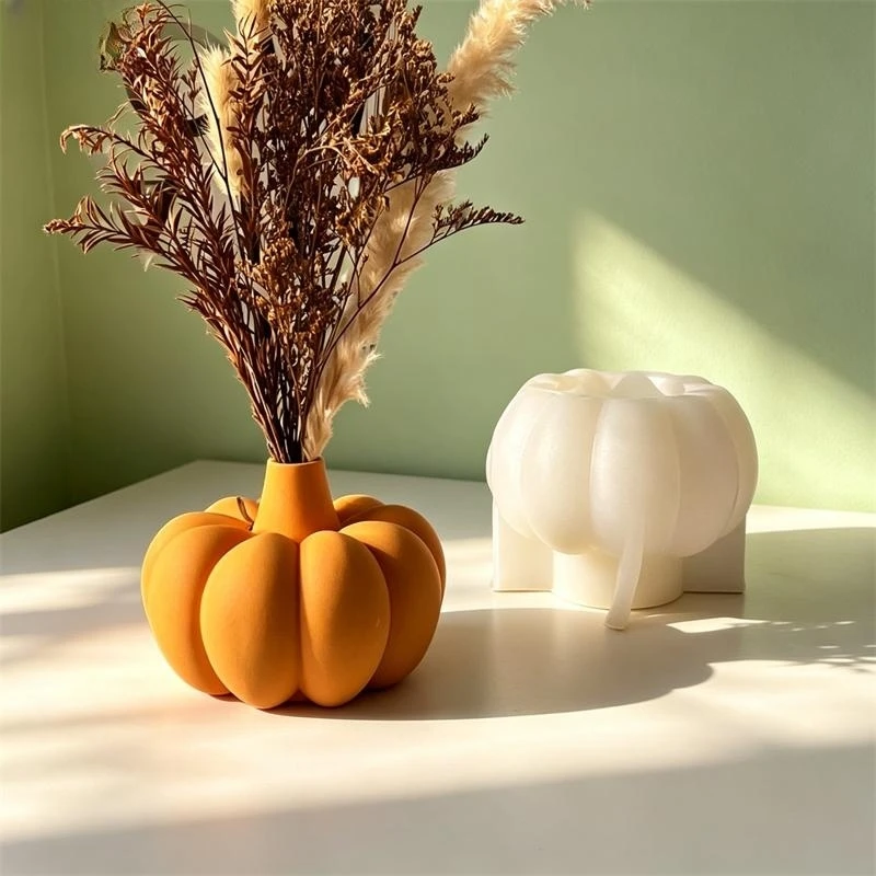 

Pumpkin Cement Plaster Vase Silicone Mold Pumpkin Flower Vase Gypsum Home Decoration Epoxy Resin Mould