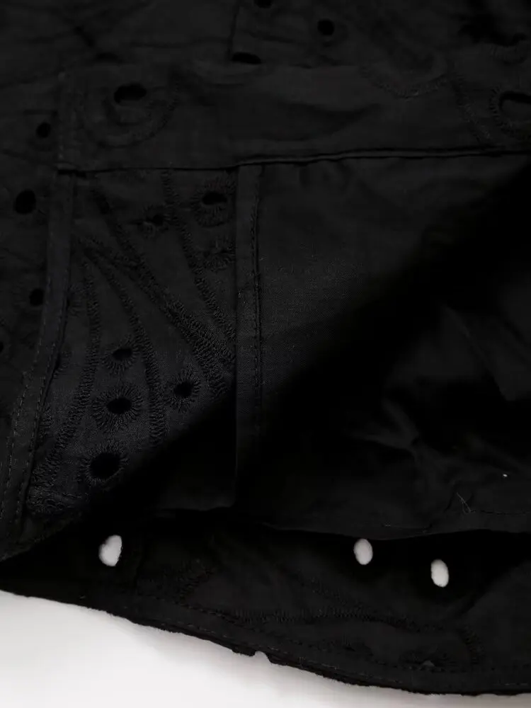 Maxdutti Minimalist Cotton Black Embroidered Hollow Dress French Fashion Women's Elegant MIDI 2025 Summer Dress Women