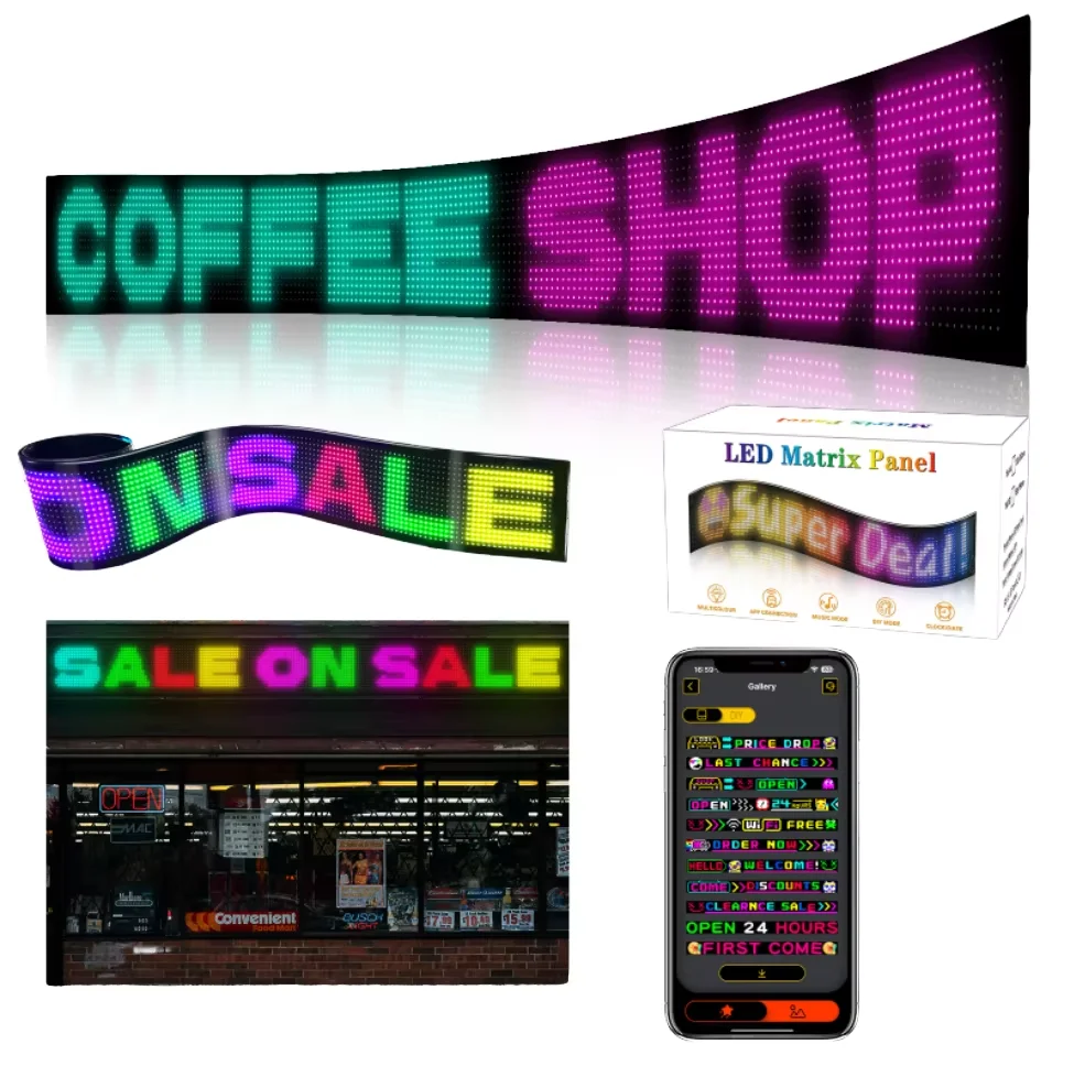 LED Car Sign Programmable App Control LED Matrix Panel Flexible Screen Animation Message Scrolling Sign Soft Led Display Screen