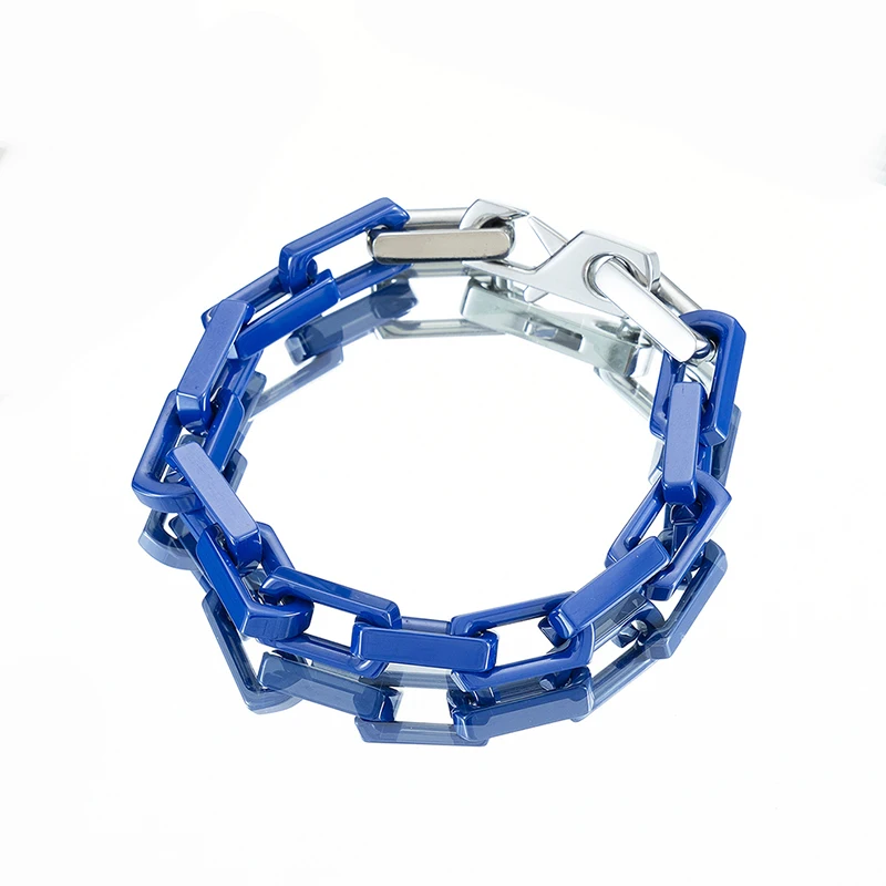 

8/9inch Long Box Link Chain Bracelet For Men Women Ceramics Square Chains Fashion Jewelry Gifts Blue Chunky Rectangle Bracelets