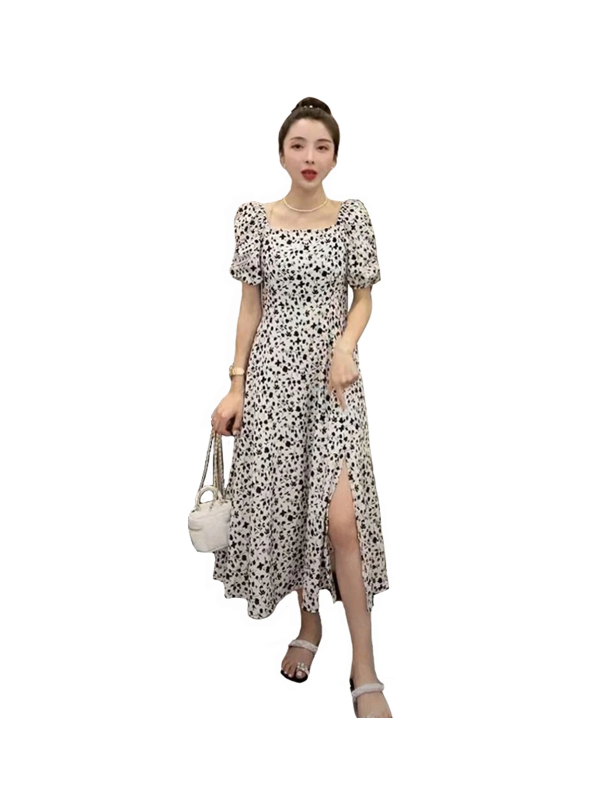 Colletto quadrato con stampa floreale ort Sve Long Dr Dimagrante Pancia che copre Vita alta A-Line Estate Nuovo arrivo Donna Dr