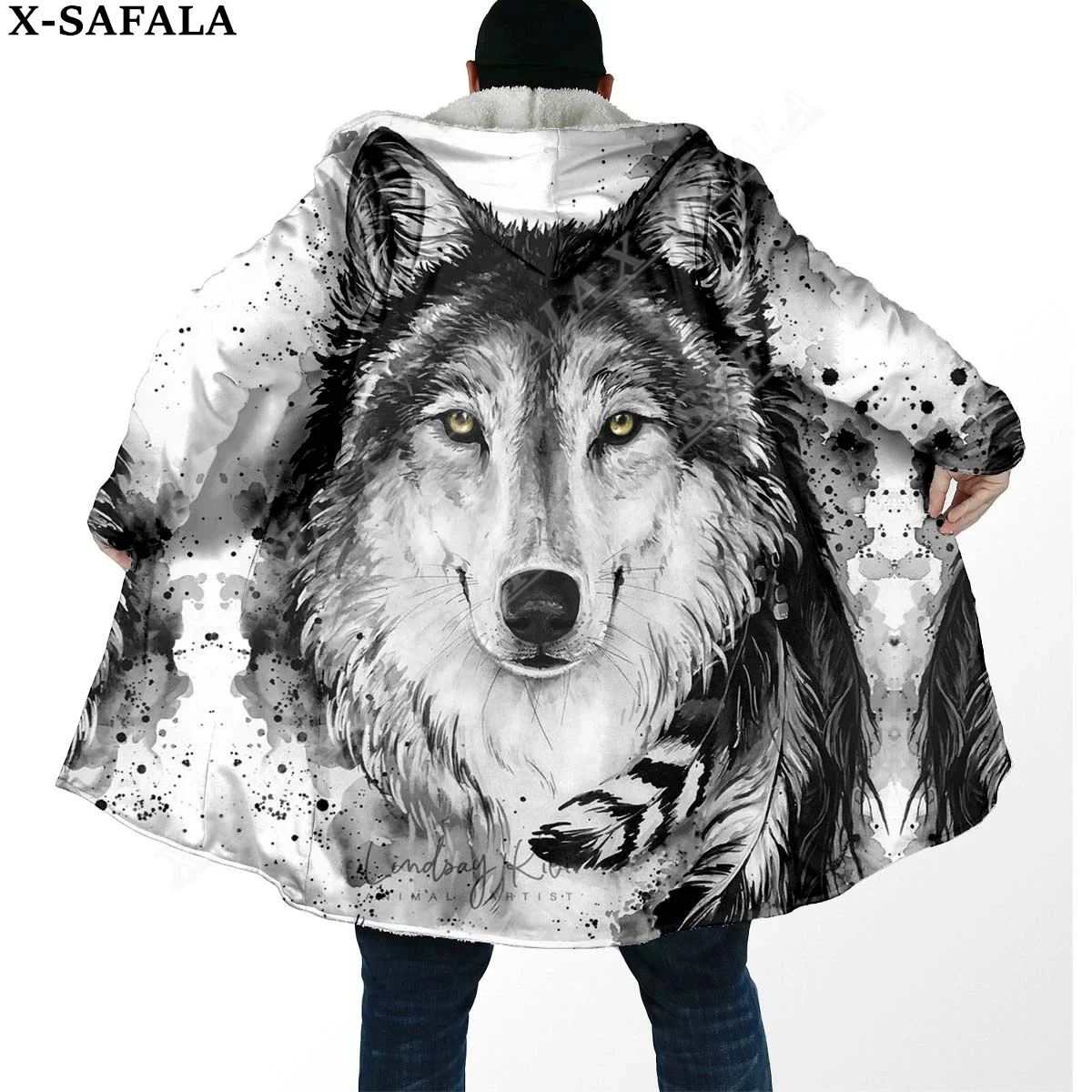 Capa de sueño con estampado 3D Native Dark Angry Wolf Moon para hombres, abrigo grueso y cálido con capucha, abrigo de lana a prueba de viento, bata, manta-5