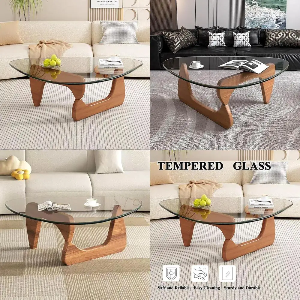 

Mid-Century Modern Walnut & Transparent Glass Coffee Table, Ideal for Small Spaces in Living Rooms, Bedrooms, and Offices