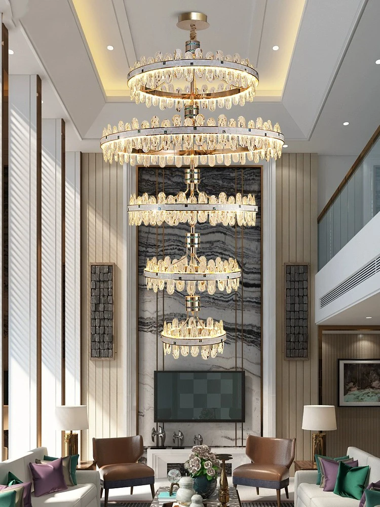 

AiPaiTe Modern Golden Circle/Oval Chandelier for Living Room Dining Room Villa Staircase Crystal LED Chandelier