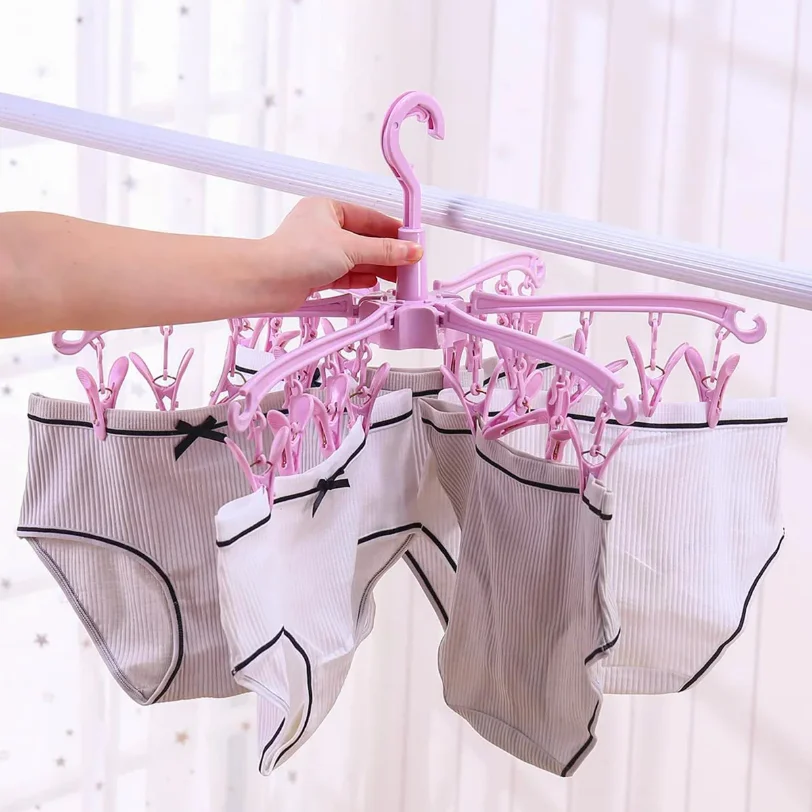 20 Clips Folding Clothes Dryer Rotatable Hanger Windproof Socks Underwear Drying Rack Home Storage Laundry Rack New Dropshipping