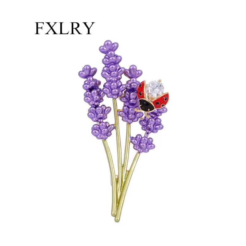 FXLRY New Design Clothing Suit Jacket Accessories Female Ladybug Purple Lavender Cubic Zirconia brooch