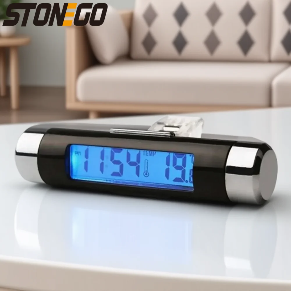 ساعة رقمية لميزان الحرارة LCD للسيارة 2 في 1 ساعة إلكترونية للسيارات مع مشبك لمراقبة درجة الحرارة التلقائية #1