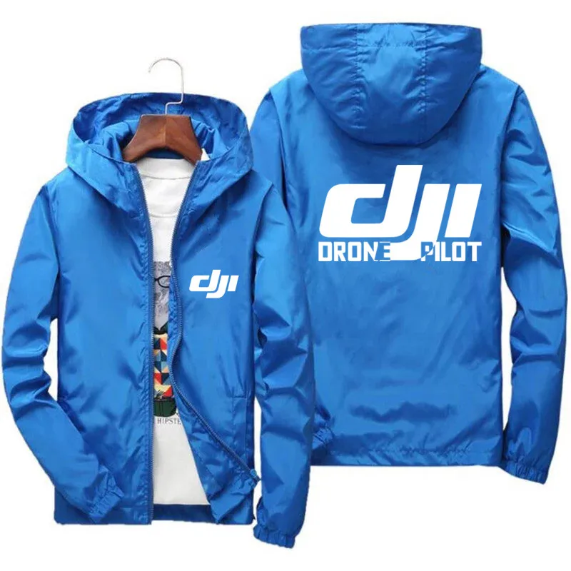 Mens Bomber Hooded DJI Drone Pilot Casual Thin Windbreaker Jackets Coat Male Outwear Sports Windproof Clothing Large Size 2024