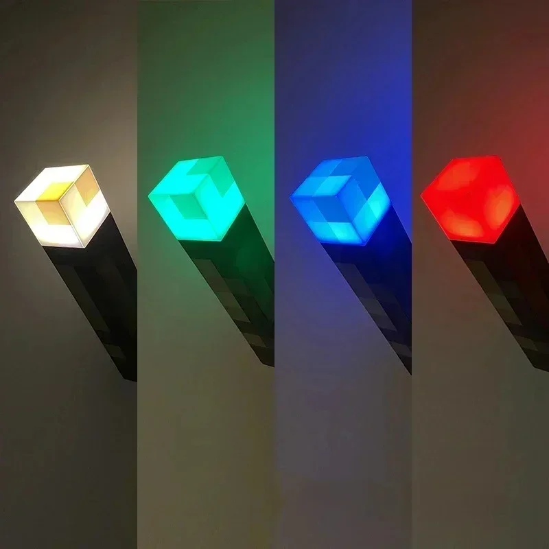 Minecraft Brownstone Torch Lamp Figure 4 Colors Bedroom Decorative Light LED Night Light USB Charging with Buckle Kids Toy Gift